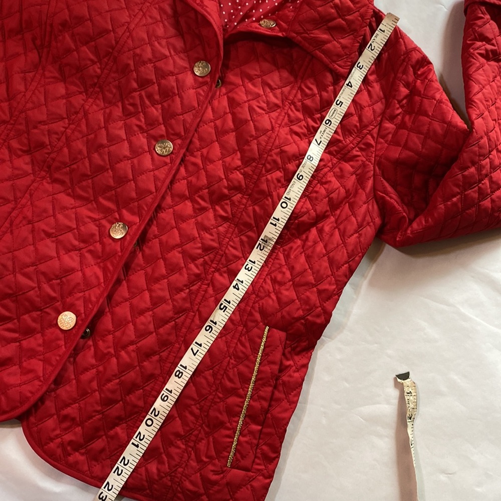 Flair Red Quilted Gold Accents Reversible Button Up Jacket Ladies Small - Picture 14 of 16